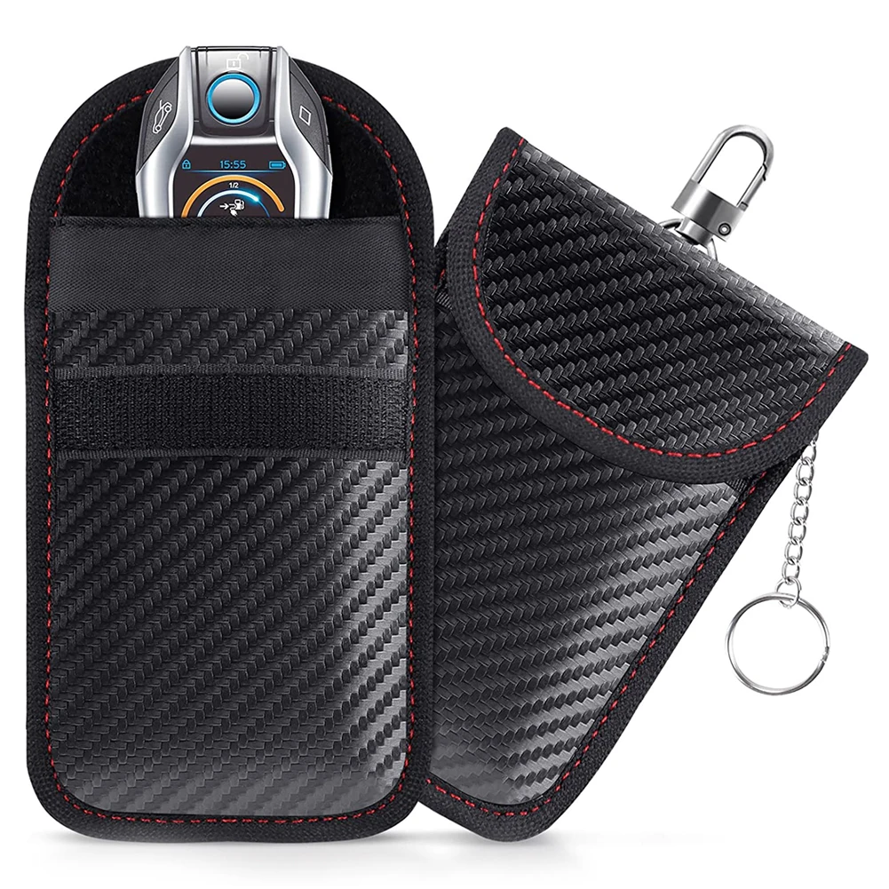 Carbon Fiber Car Key Signal Blocker Case PU Leather RFID Blocker