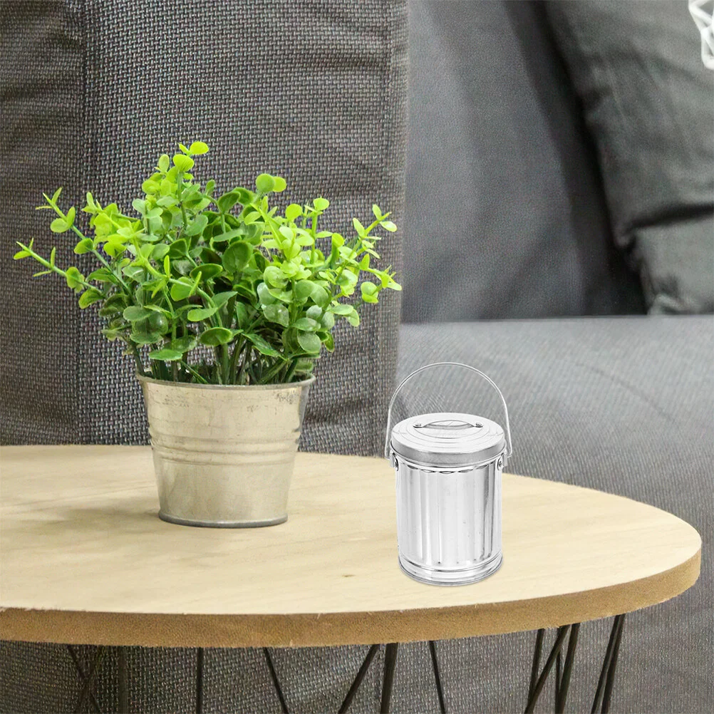 

2 Pcs Garbage Can Household Trash Desk Waste Bin with Cover Metal Mini Living Room Basket Tinplate Paper Container