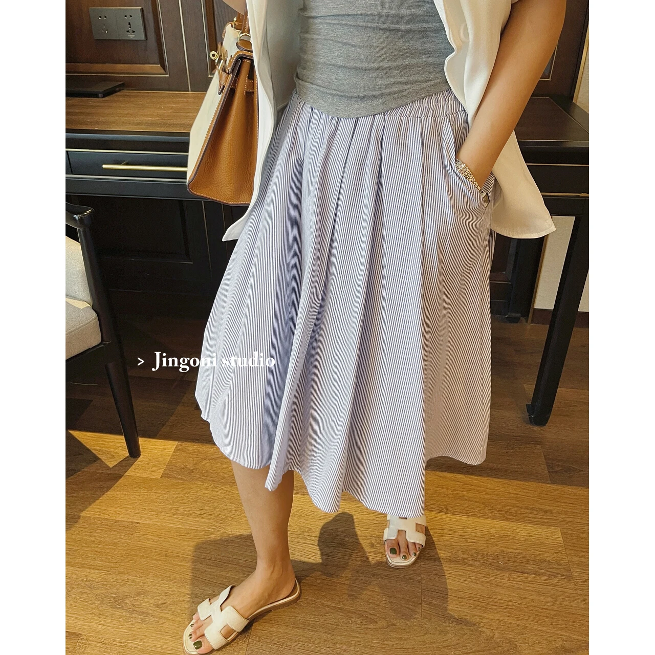

Y2k Skirt Stripe Blouse Fashion Woman Summer 2023 Clothing Korean Vintage Style Elegant High Waist Modest Wrap Blue