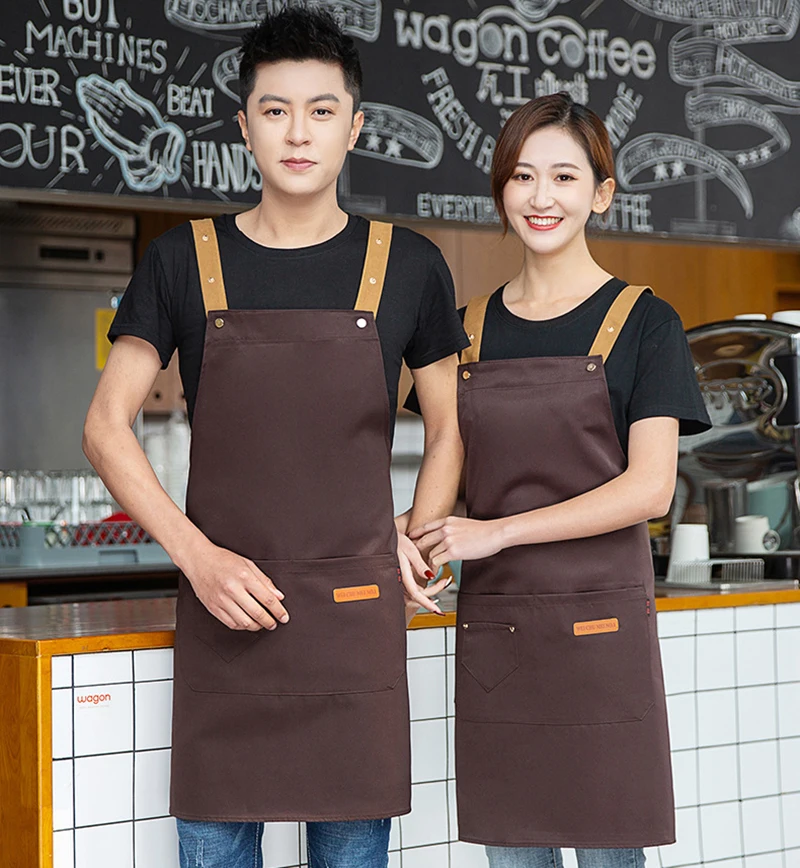

Waterproof kitchen apron, women's/men's work clothes with pockets, restaurant cafeteria server work clothes