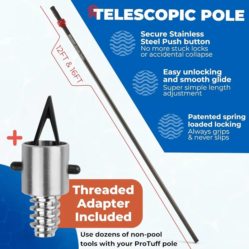 Pool Pole  Multi-USE   Premium, Pool Poles for Cleaning - Just Search for Pool Pole Telescopic 16ft Heavy Duty 5