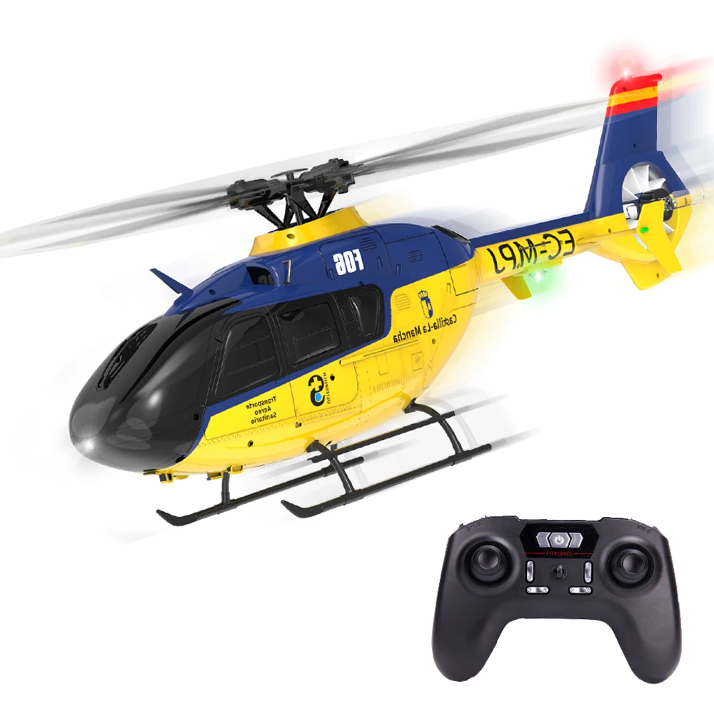 Yxznrc F06 Ec135 1:36 Scala 2.4G 6Ch Rc Elicottero Rtf Direct Drive Dual Brushless One Key 3D Roll Flybarless Heli Vs Xk K124
