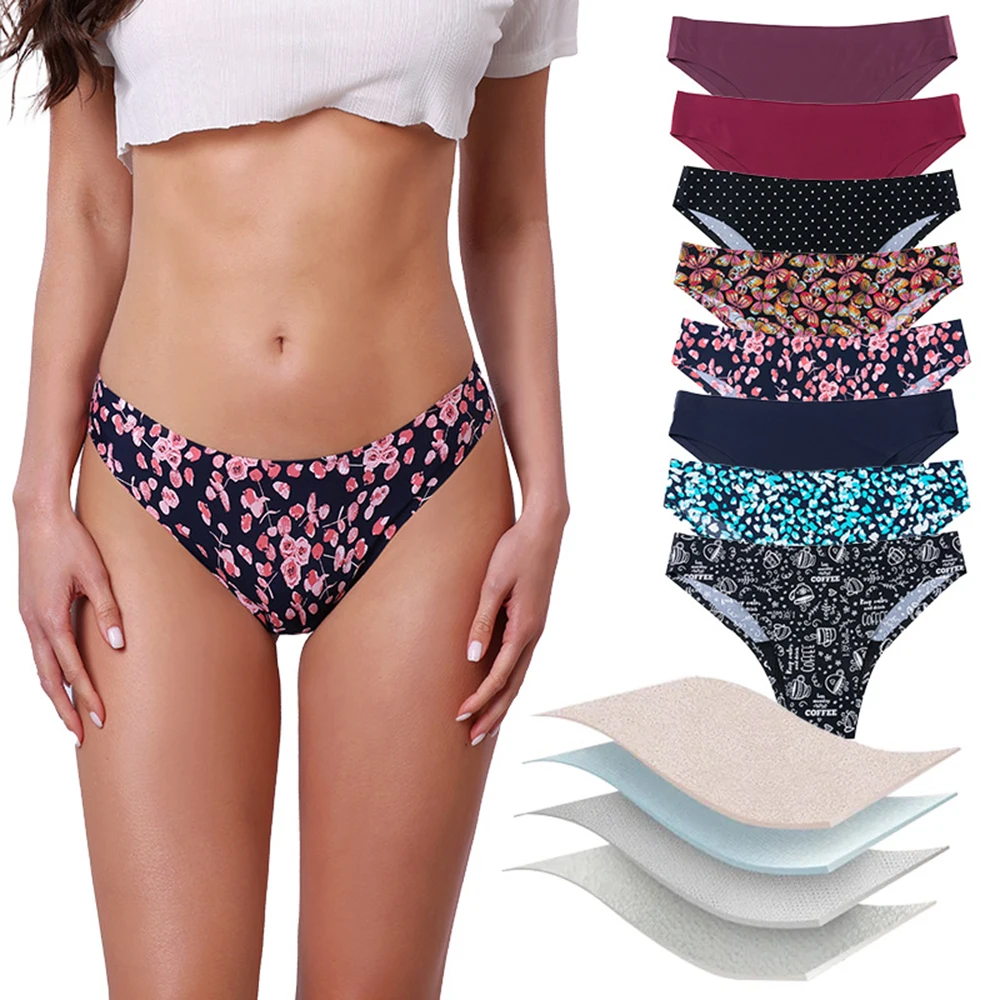 

3Pcs Women's Seamless Menstrual Underwear No Show Panties Leakproof Swimming Pants Soft Stretch Bikini Period Briefs for Ladies