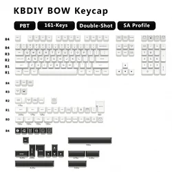 Classic Black and White Double Shot Keycap Set - 161 PBT SA Profile Keys (GMK BOW)