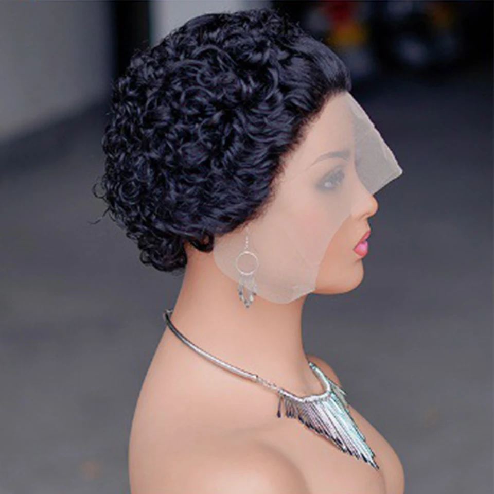Short pixie curly Cut Wig For Women, 13X1 Front lace closure Pre-Plucked Brazilian Human Hair wig for women