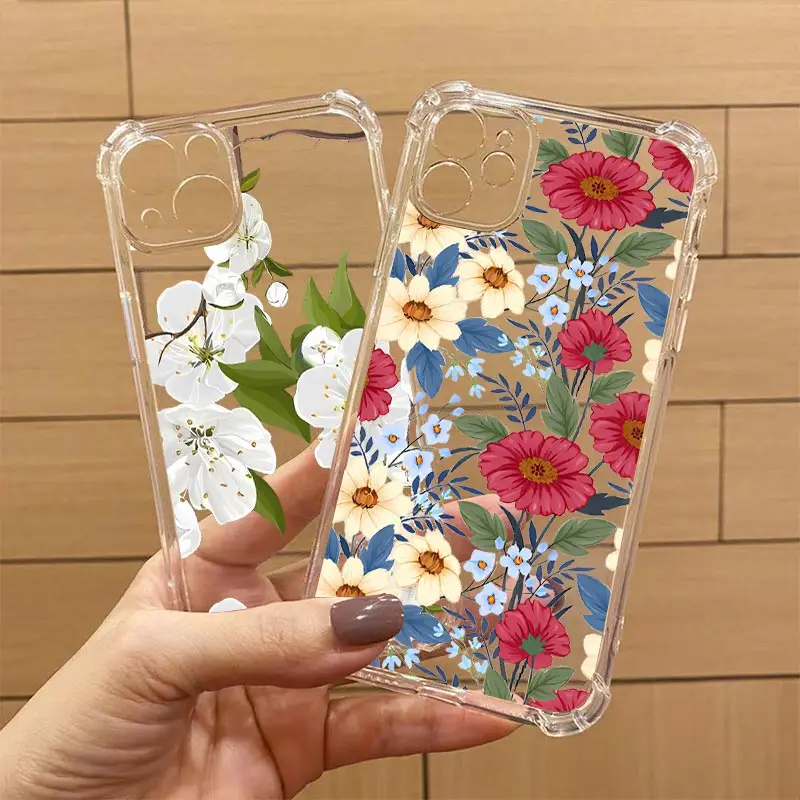 Edge-Series Transparent Phone Case with Floral and Grass Design