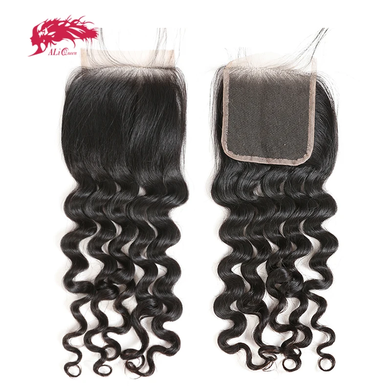 Ali Queen Hair Brazilian Virgin Hair Natural Wave HD Transparent Lace Closure Free Part 4x4 5x5 Lace Closure With Baby