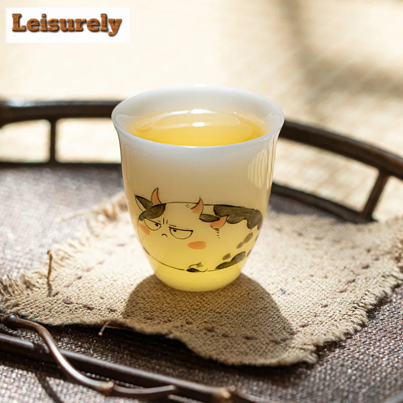 30ml White Jade Clay Twelve Zodiac Teacup Vintage Tea Bowl Sample Tea Cup Tea-tasting Meditation Cup Jianzhan Master Cups Teaset