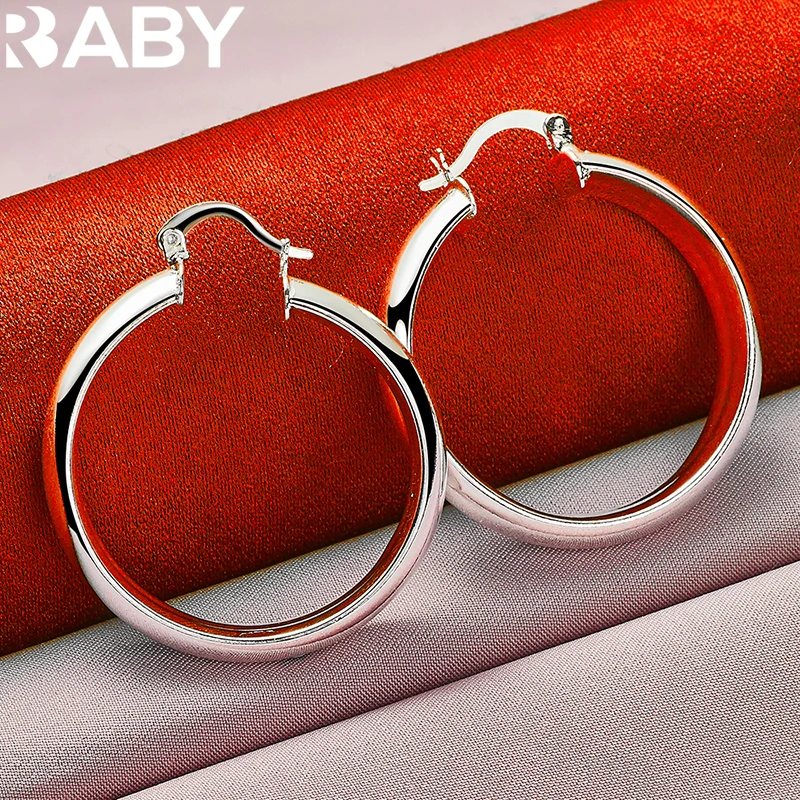 

URBABY 925 Sterling Silver Smooth Circle 35mm Hoop Earrings For Women Wedding Engagement Party Accessories Fashion Charm Jewelry