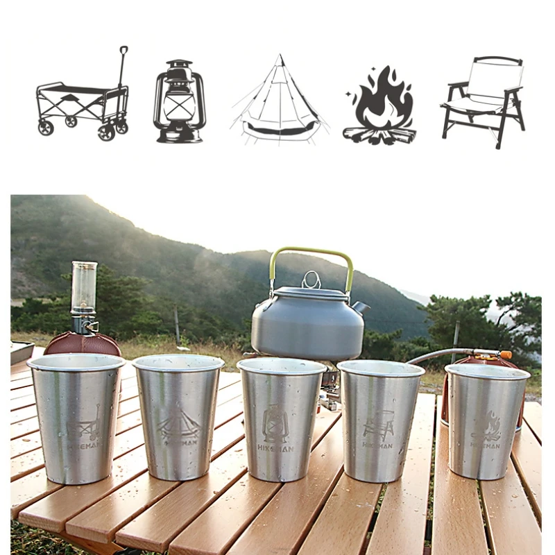 

350ml Camping Water Cup Portable 304 Stainless Steel Cup Outdoor Coffee Beer Cup Picnic BBQ Cold Drink Cup