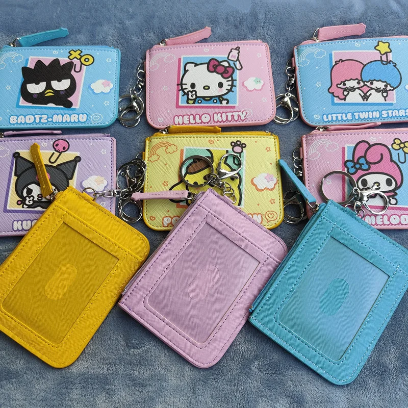 Sanrio Kuromi Hello Kitty Coin Purse Cinnamoroll Melody Children Card Holder Girls Wallet Kawaii Keroppi Pompom Purin Boys Bags