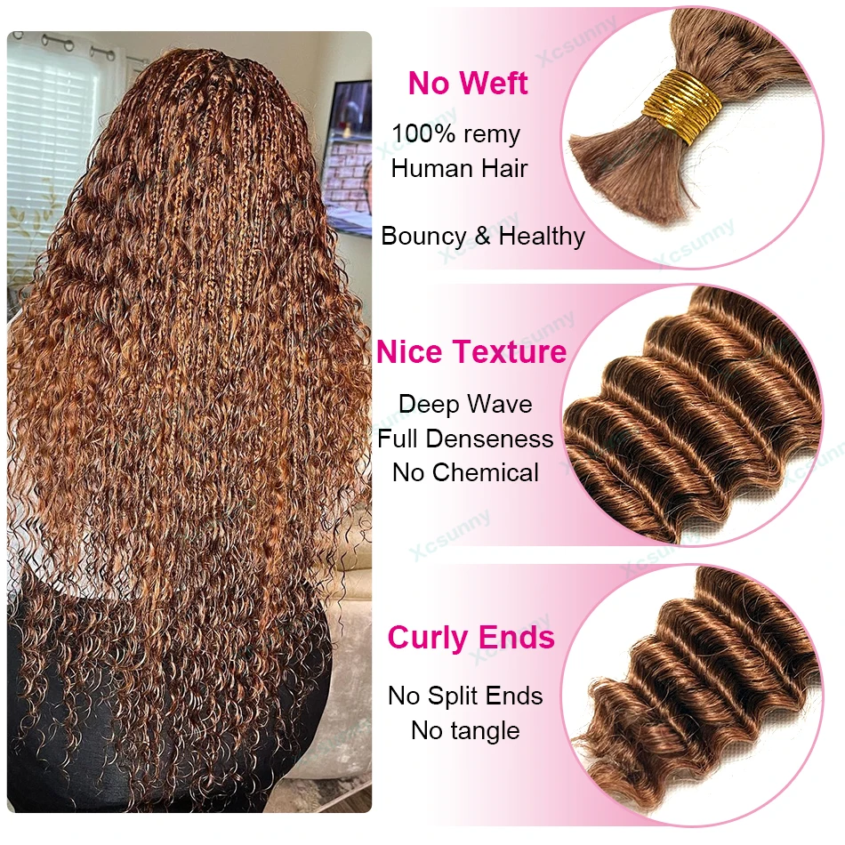 Boho Human Hair for Braiding Human Deep Wave Braiding Hair No Weft Color 4 27 30 Remy Human Braiding Hair Bundles 2