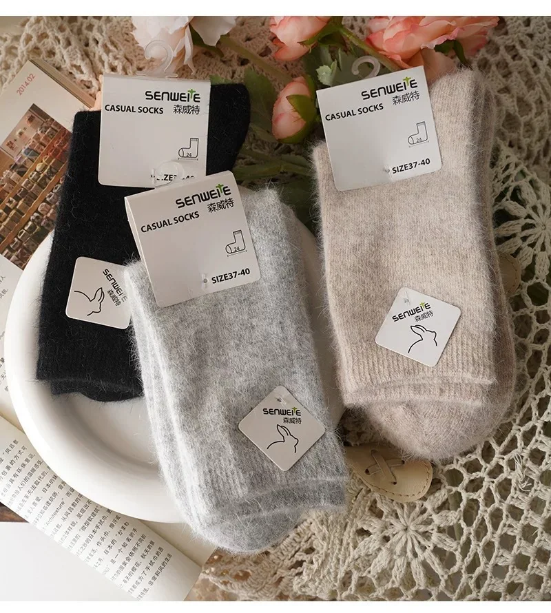 Neue Socke Ankle Crew Fuzzy Herbst Winter Kaninchen Fell Frauen mitte der wade Verdickt Warme Weiche Wolle B4W96 – Detail 9
