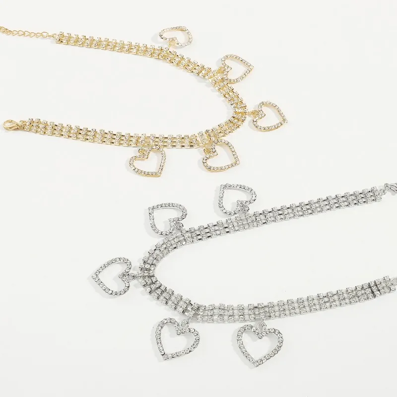 Exaggerated Golden Love Full of Rhinestones Shiny Women's Necklace Luxury Wedding Party Clavicle Chain For Women Fashion Jewelry