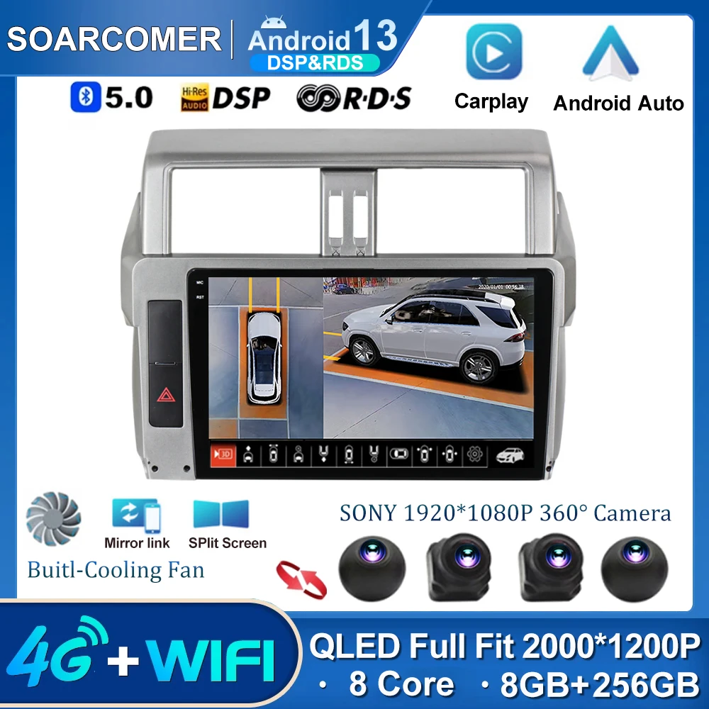 

2K Android 13 Car Radio For Toyota Land Cruiser Prado 150 2013 - 2017 Multimedia Video Player Navigation stereo GPS No 2din 2 di
