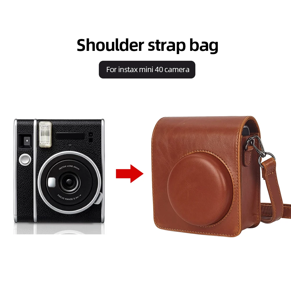 Portable Camera Bag with Removable Adjustable Strap Carrying Storage Bag PU Leather for Fujifilm Instax Mini 40 Instant Camera