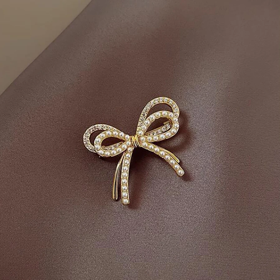 New-Trendy-Imitation-Pearl-Bow-Brooches-For-Women-Girl-Cute-Crystal ...
