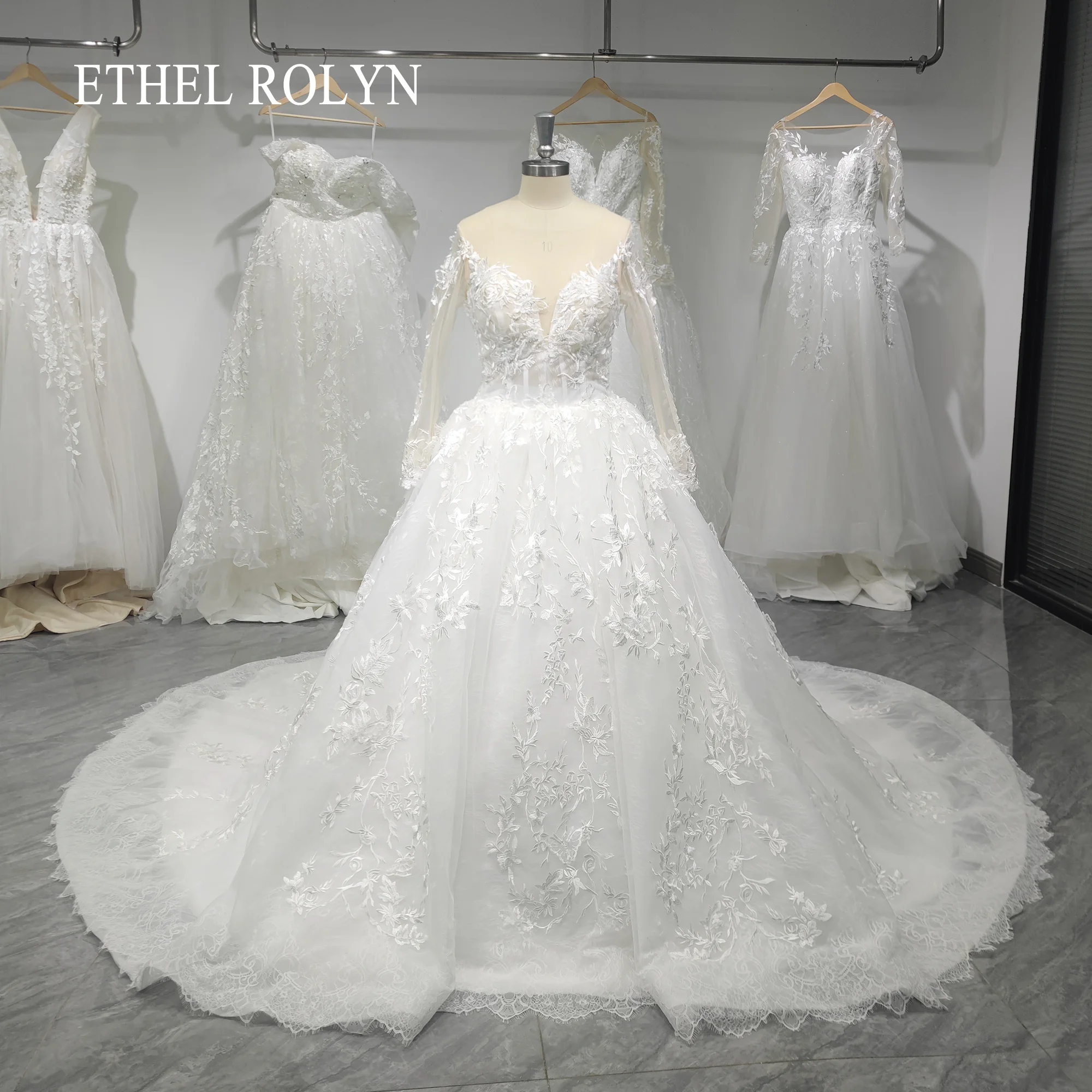 

ETHEL ROLYN Long Sleeve Ball Gown Wedding Dress 2024 Real photos Bride Beading Appliques Illusion Wedding Gown Vestidos De Novia