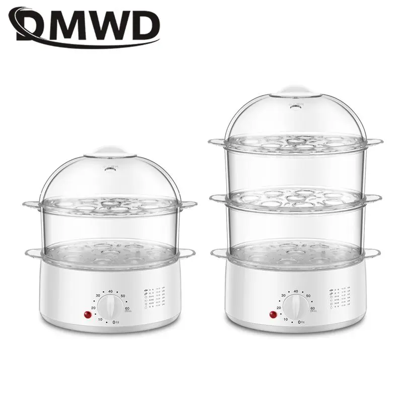 2L Mini Household Electric Food Steamer with Timer Knob control Auto Shut-off Visualization Food Warmer 3 layers Egg Boiler 5
