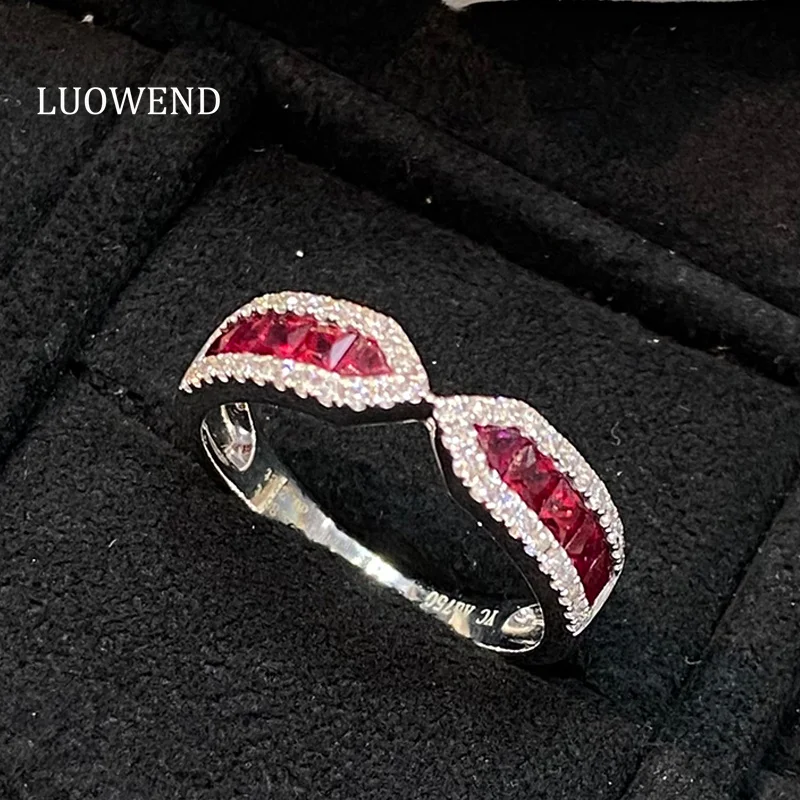 LUOWEND 18K White Gold Rings Natural Ruby Luxury Gemstone Fine Shining Design Wedding Band for Women Engagement Fine Jewelry led bathroom mirror cabinet shining white 62x14x60 cm
