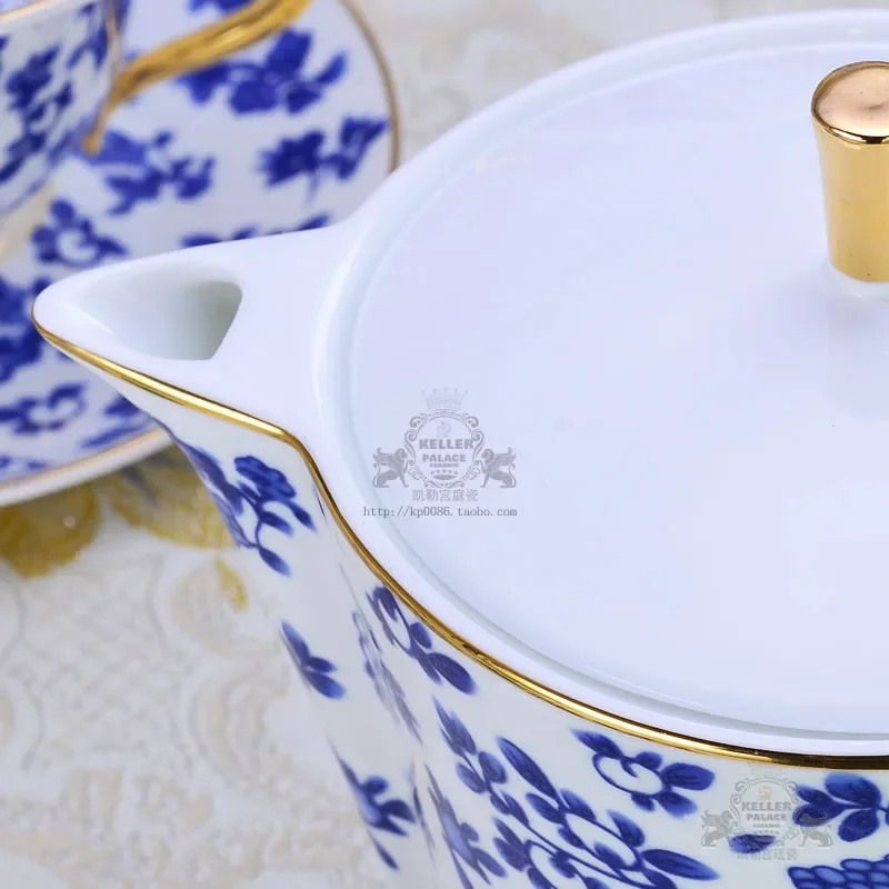 Style Coffee Set Bone China in-Glaze Decoration Tea Set British Afternoon Tea Blue and White Porcelain Large Coffee Cup