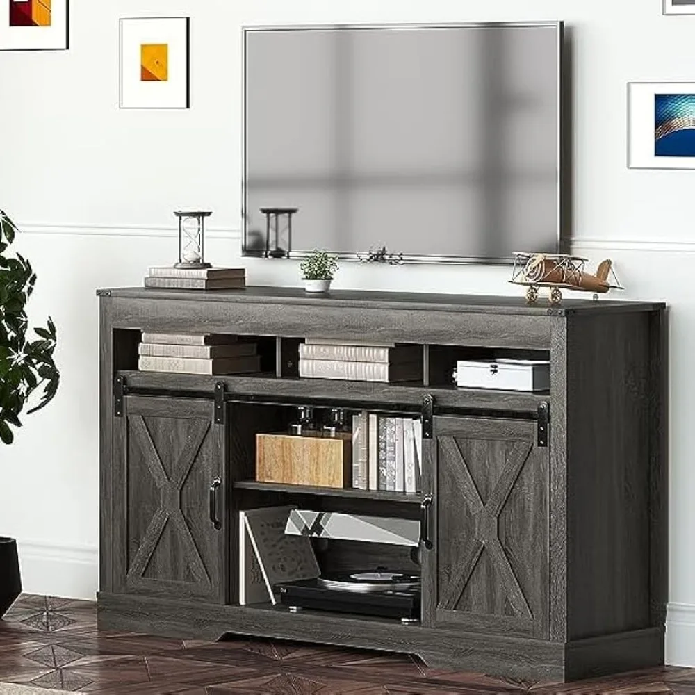

FansaFurn Farmhouse TV Stand, 60" W x 16" D x 34" H, Dark Grey