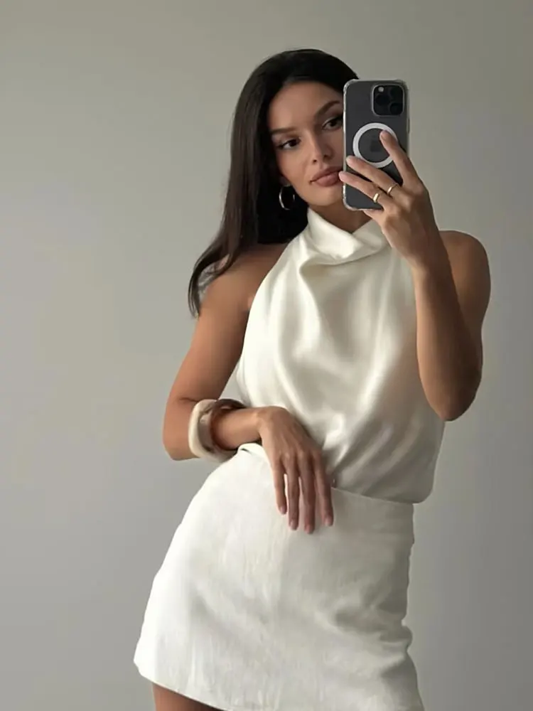 HH Women Elegant Fashion Solid  Halter Top Elegant Off-Shoulder Summer Sexy Lady Backless Tank Tops High Street Halter Neck Tops