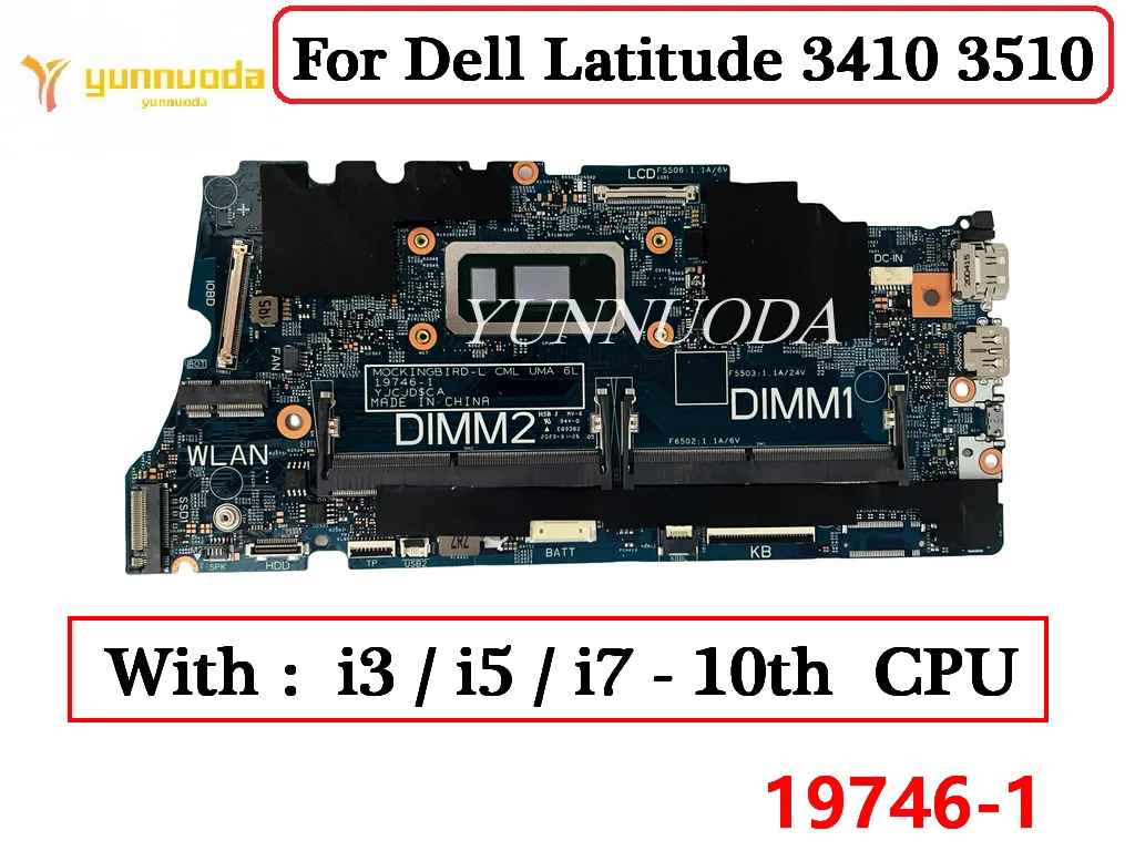 

19746-1 For Dell Latitude 3410 3510 Laptop Motherboard With i3-10110U i5-10210U i7-10510U CPU 100% Tested