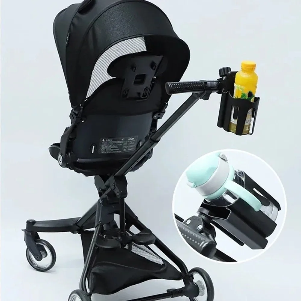 Holder clipped to stroller handle from different angle