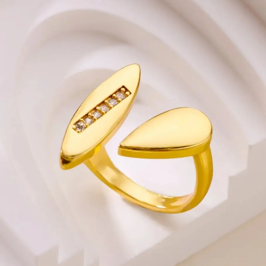 Zircon WaterDrop Rings Geometric 18K Gold-Plated Stainless Steel