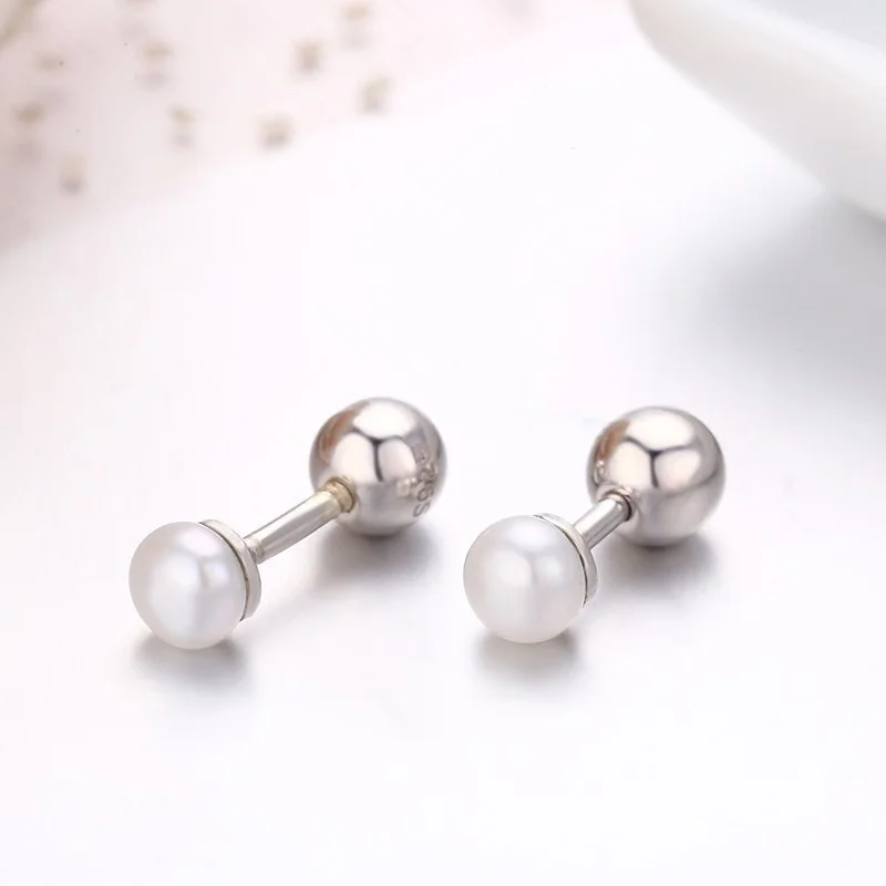 Niedliche Ohrstecker aus 925er-Sterlingsilber mit weißer Perle und Schraubverschluss für Frauen, Mädchen, Kinder, Piercing-Schmuck, Orecchini Aros – Detail 12