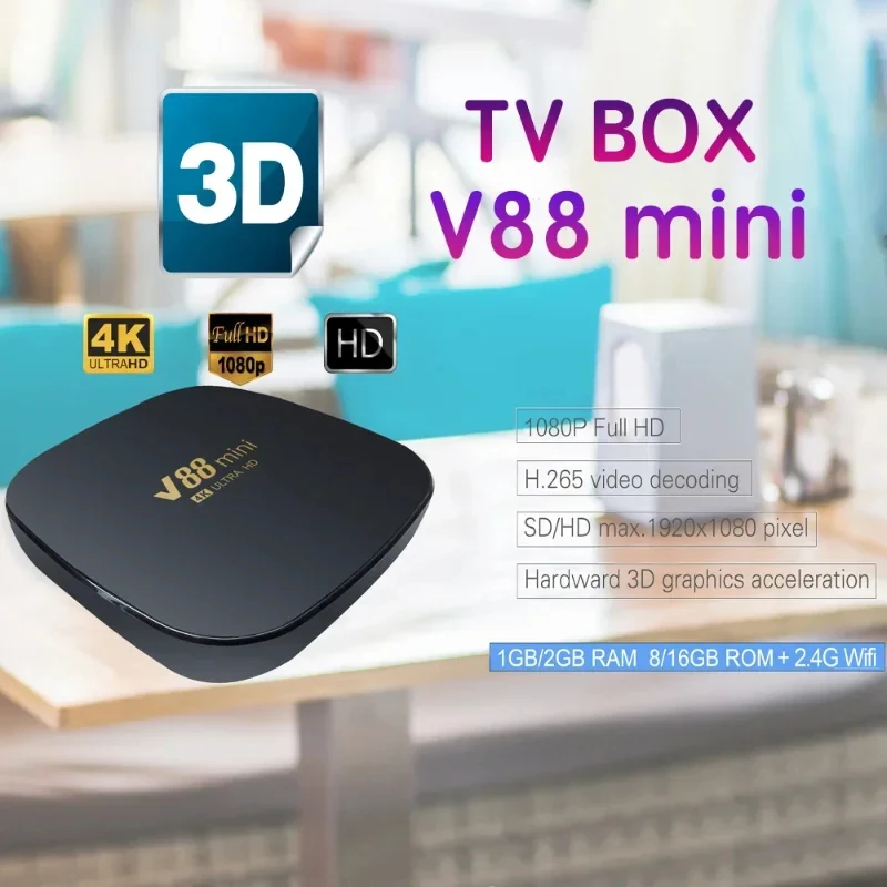 V88 mini Smart TV Box Android 1GB 8GB 4K HD H.265 Media Player TV Box Android 11 3D 1080P WiFi 4G Set Top