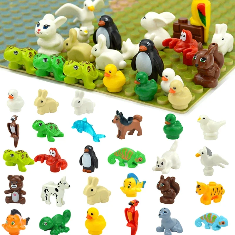 DIY 모델 귀여운 작은 동물 MOC 벽돌 빌딩 블록 애완 동물 동물원 개 오리 거북이 펭귄 고양이 돼지 새 토끼 크리 에이 티브 장난감