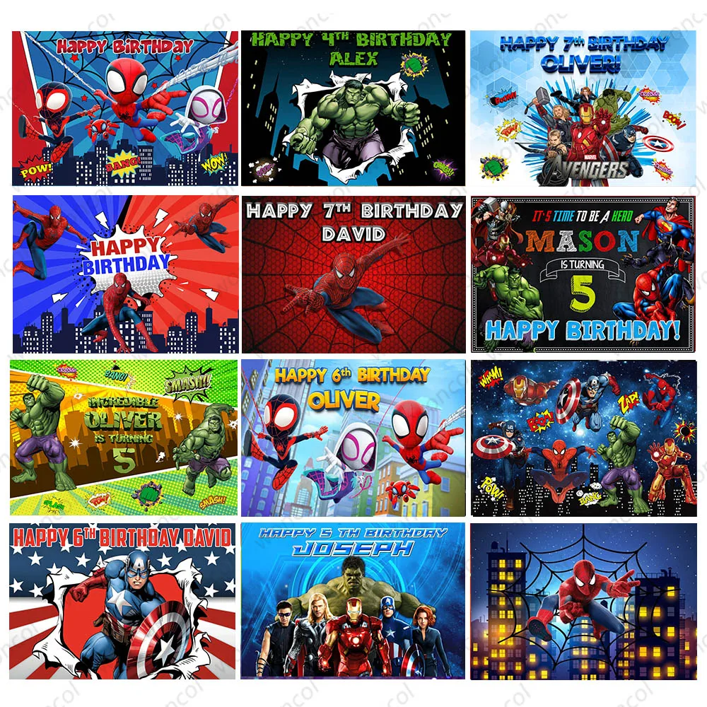 

Avengers Custom Backdrop Spiderman Hulk Iron Man Captain America Photo Backdrop Disney Superhero Child Birthday Banner Props