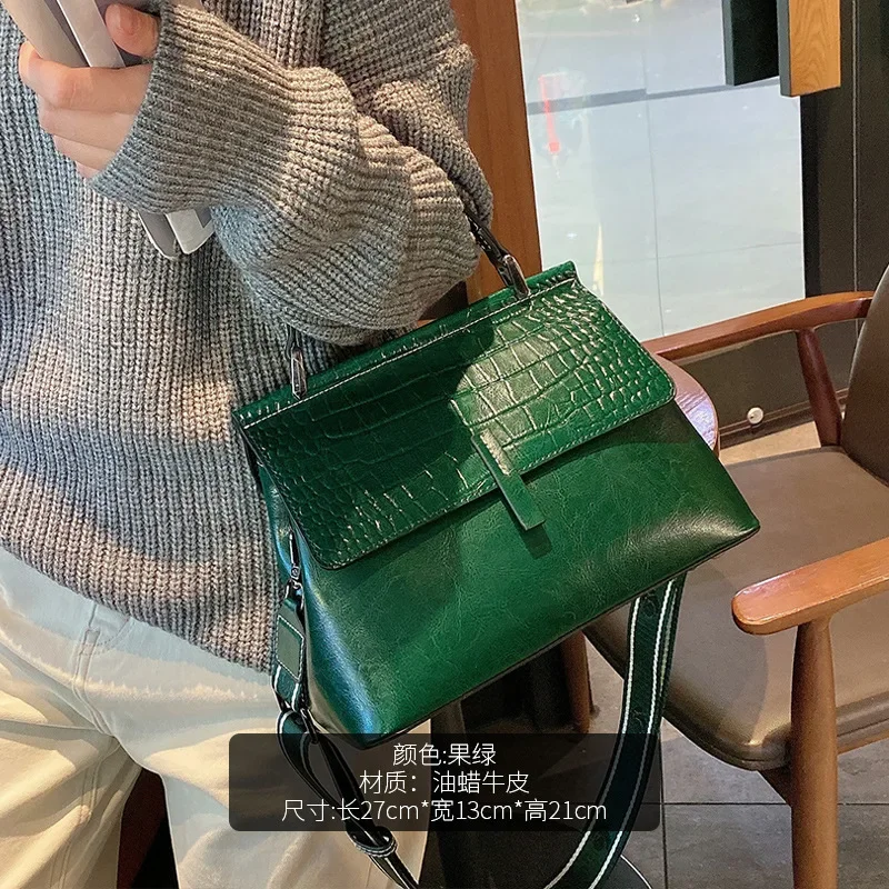Women's Single Shoulder Bag Oil Wax Leather Casual Handbag Fashionable Crossbody Versatile Messenger Bag Ladies' Leather Bag