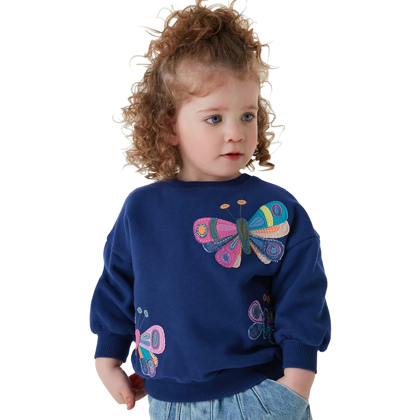 

Girls Sweatershirt Crew Neck Embroidered Long Sleeve Pullover Toddler Kids Coat Cotton Shirts Floral Casual Children's Tops