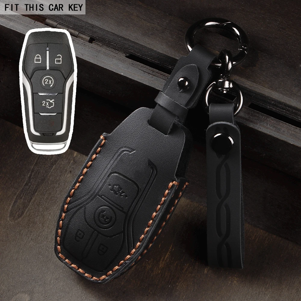 4 5 Tasten Leder Auto Schlüsselanhänger Fall Abdeckung Halter für Ford Fusion Explorer Mustang Edge F-150 Mondeo für Lincoln MKZ MKC MKX – Detail 4