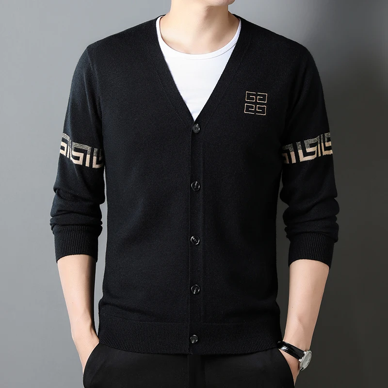 

Autumn Business Casual Classic Fashion Embroidery High Quality Knitted Cardigan Men's Comfortable Long-sleeved Sweater M-4XL