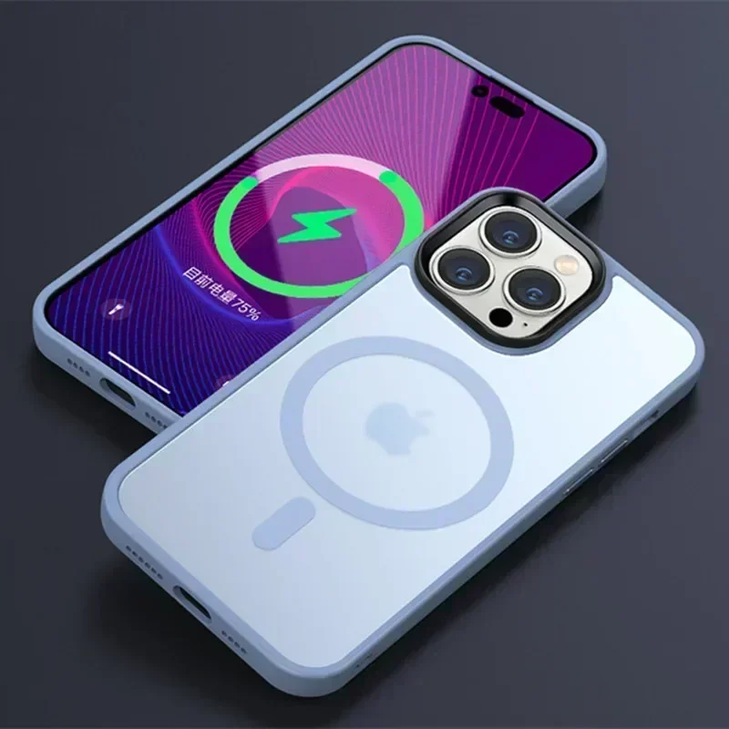 Premium Matte Shockproof Translucent Magnetic Armor Phone Case with Clear Bumper Cover