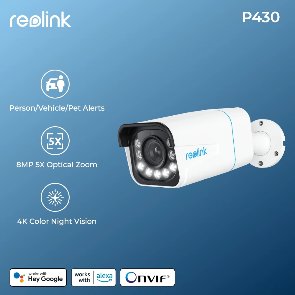 Telecamera Di Sicurezza Ip Reolink 4K Zoom Ottico 5X Videosorveglianza Esterna Protezione Di Sicurezza Domestica Telecamera Cctv Poe Da 8Mp P430-Ai