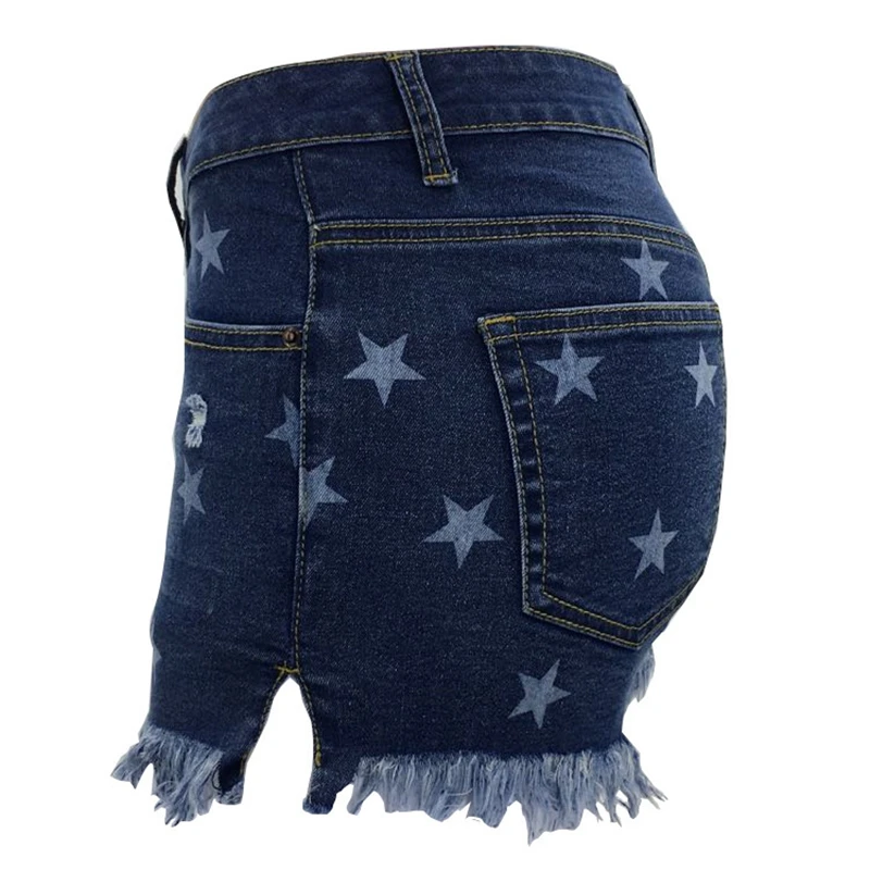 Women Sexy Print Tassel High Waist Hole Ripped Shorts Blue Fashion Casual Plus Size Denim Shorts Y2k Summer Denim Short Jeans