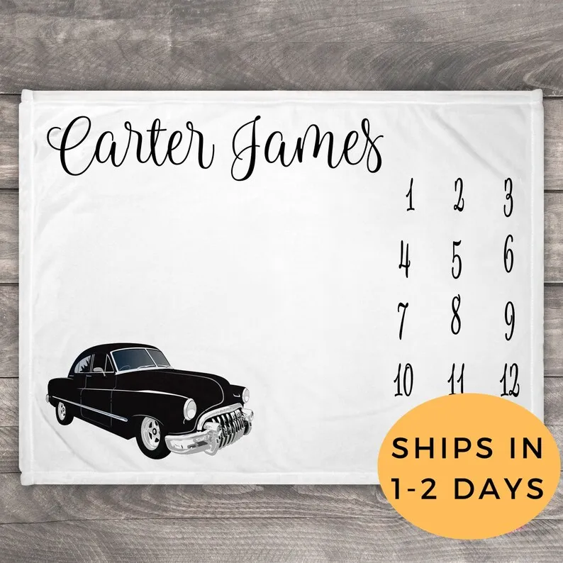 

Boy Milestone Blanket Personalized - Baby Boy Month Blanket - Monthly Baby Blanket - Baby Name Blanket - Growth Blanket - Newbor