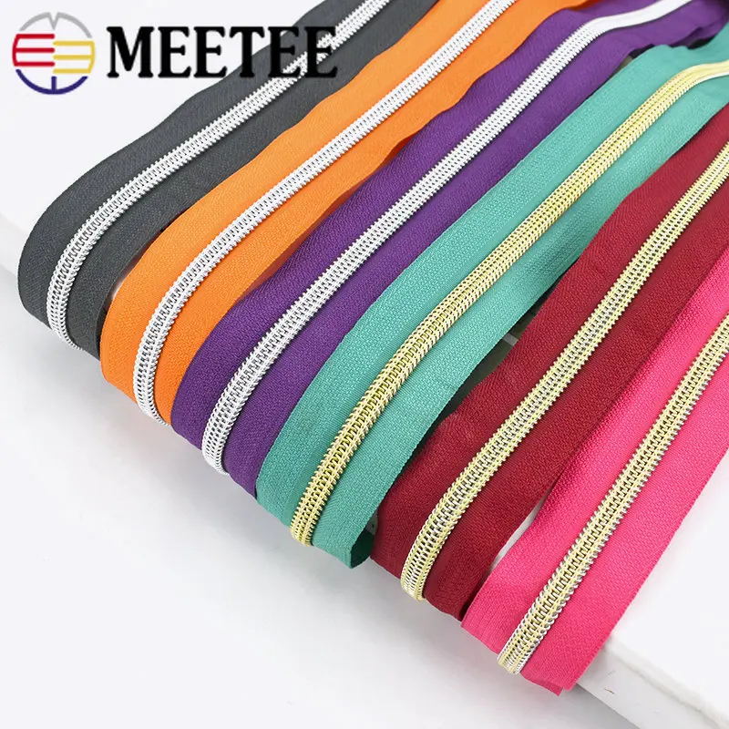 Meetee 2/4/8/10M 5 나일론 코일 코드 지퍼 장식 DIY 봉제 가방, 지갑 의류 지퍼 테이프 다채로운 지퍼 수리 액세서리