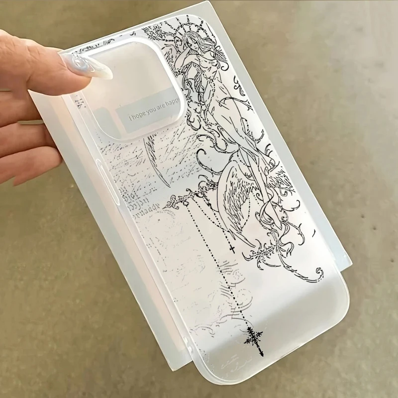 Cross Goddess Pattern Frosted Transparent Phone Case