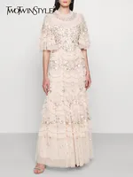 فستان نسائي مطرز شبكي من Twotwinstyle بأكمام مضيئة ورقبة مستديرة ، خصر عالي ، أنيق ، غير رسمي ، موضة 1