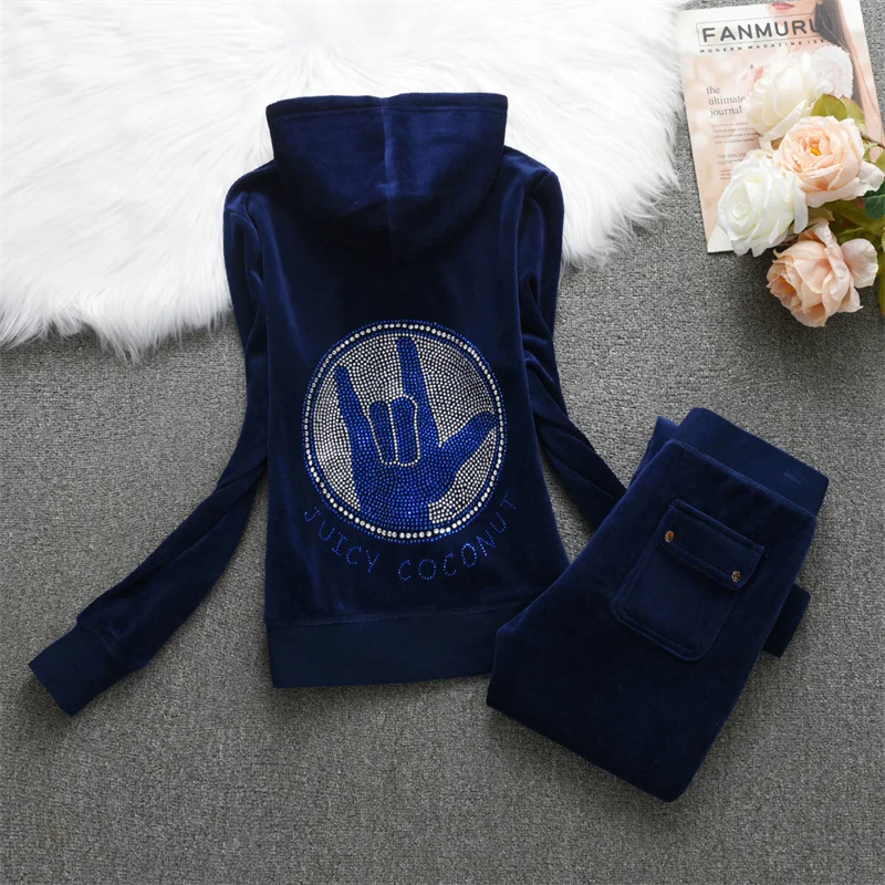 

Брендовые повседневные женские костюмы Juicy для влюбленных, Осенние уличные бархатные женские спортивные костюмы с капюшоном и воротником, спортивный костюм для бега