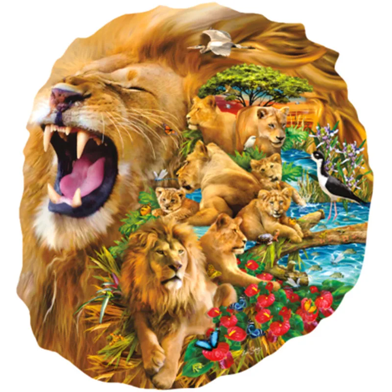 

Colorful Montessori Wooden Lion Puzzle For Kids Jigsaw Animal Wood Toy Children Crafts DIY Irregular Shaped Gift Design Box