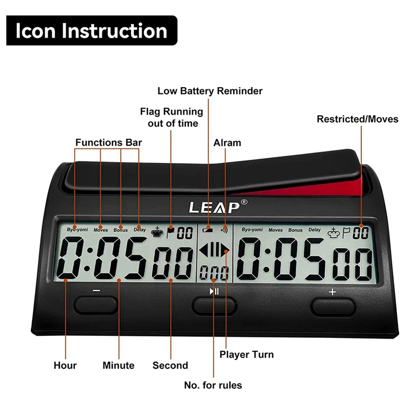 3X LEAP Chess Clock Advanced Digital Chess Timer With 7 Type 38 Timing Set Modes Professional Clock Game Timer