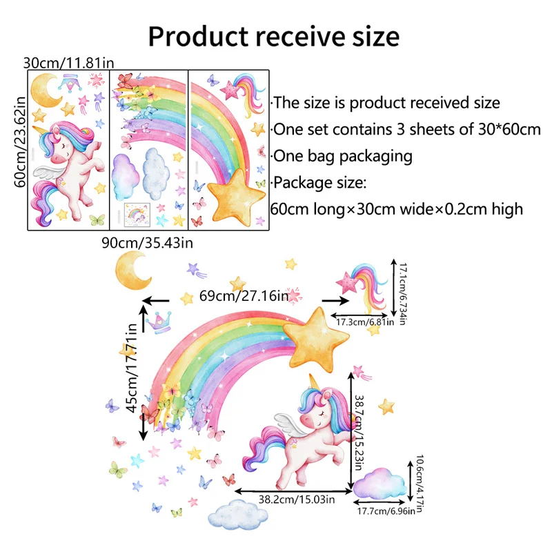 Unicorn Wall Stickers for Children Girl Wall Stickers Kids Room Pony for Baby Bedroom Rainbow Unicorn Wallpaper wall stickers