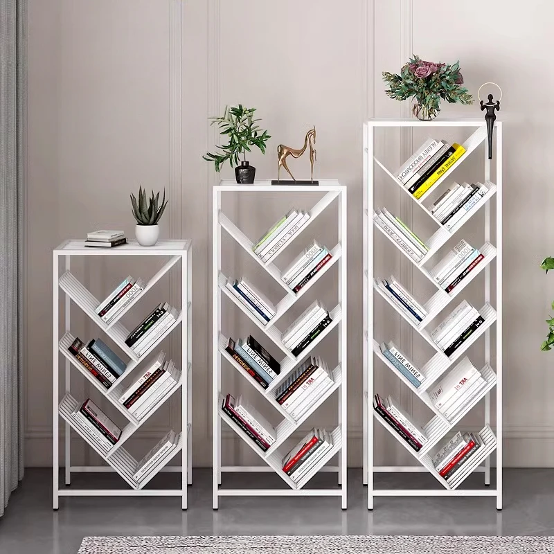 Multi-Tier Floor Bookshelf Iron Magazine Rack Kids Book Storage Tree Design No Assembly Bookcase Office Furniture Estante FYMR